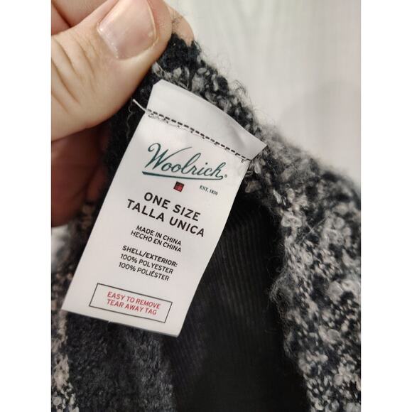 Woolrich Plaid Black Grey Cream Poncho Wrap Fringe Cozy Soft One Size - Picture 5 of 6